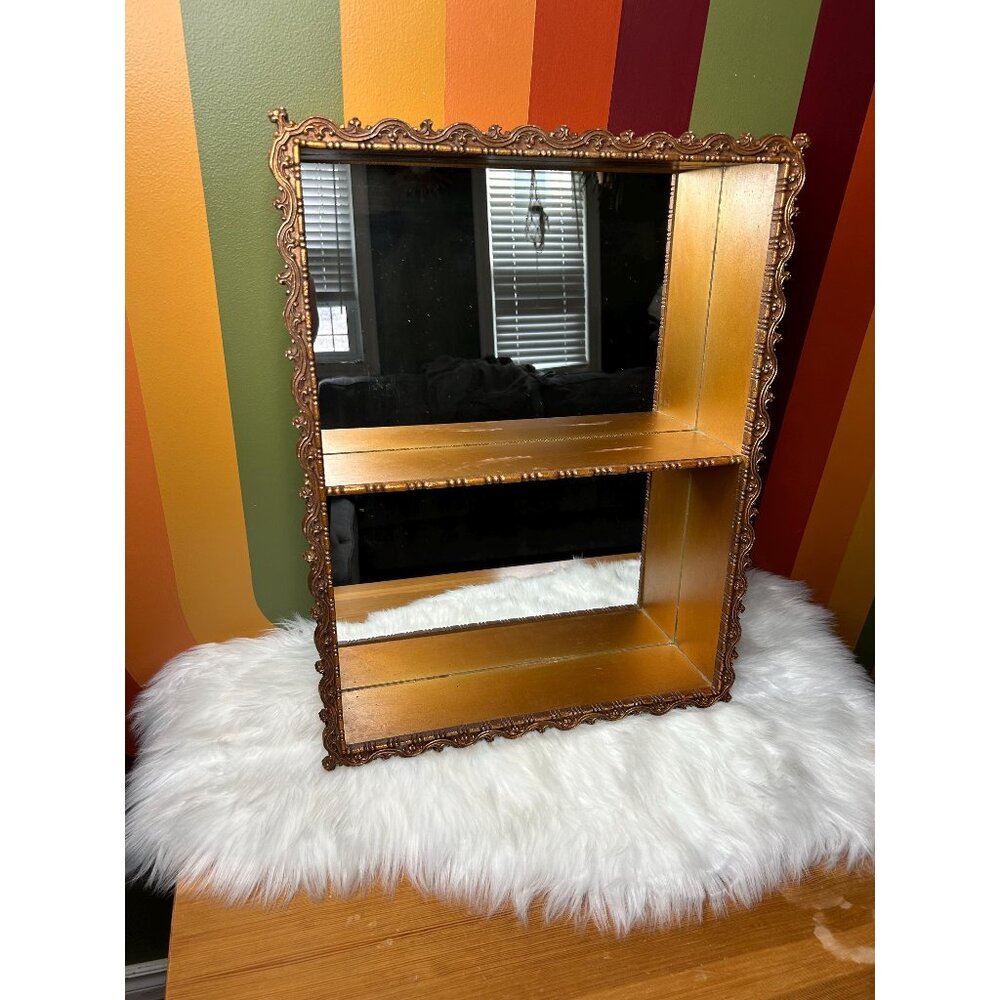 Vintage mirrored background shelf - vintage/water damage wear shadow box